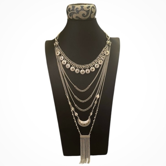 ⚜️ Lucky Brand Layered Silver Necklace & Blue Enamel Wave Bracelet ⚜️ - Picture 1 of 13